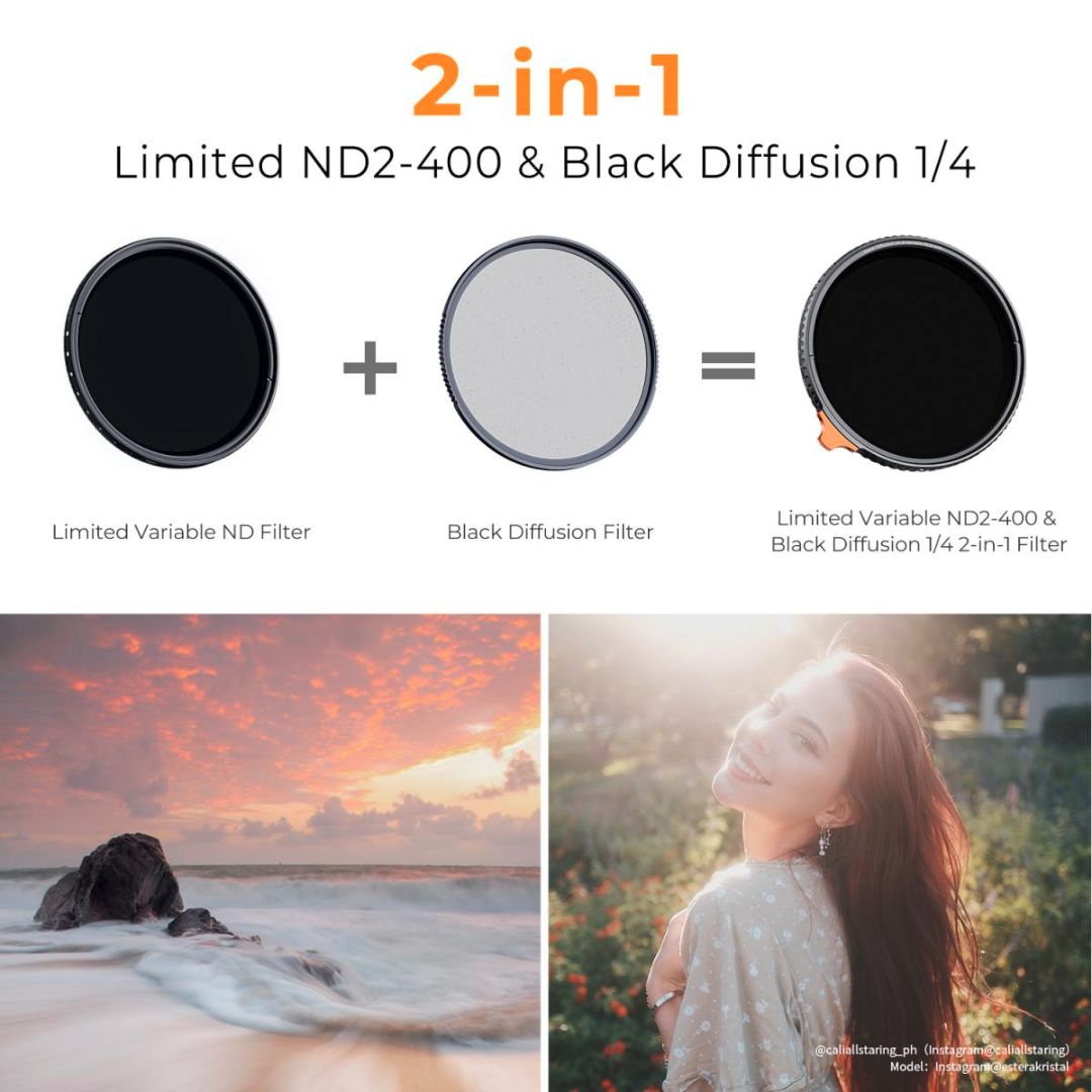 K&F Concept 55mm Black Mist 1/4 + ND2-400 Variable ND Filter Anti-reflection Green Film Nano-X Series KF01.2018 - 2